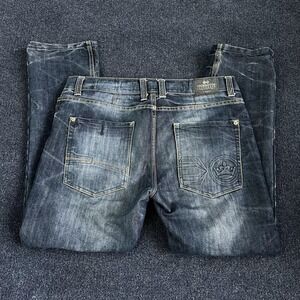 Crosshatch Jeans Mens W34 Short Blue Denim Straight Leg Faded Wash Casual